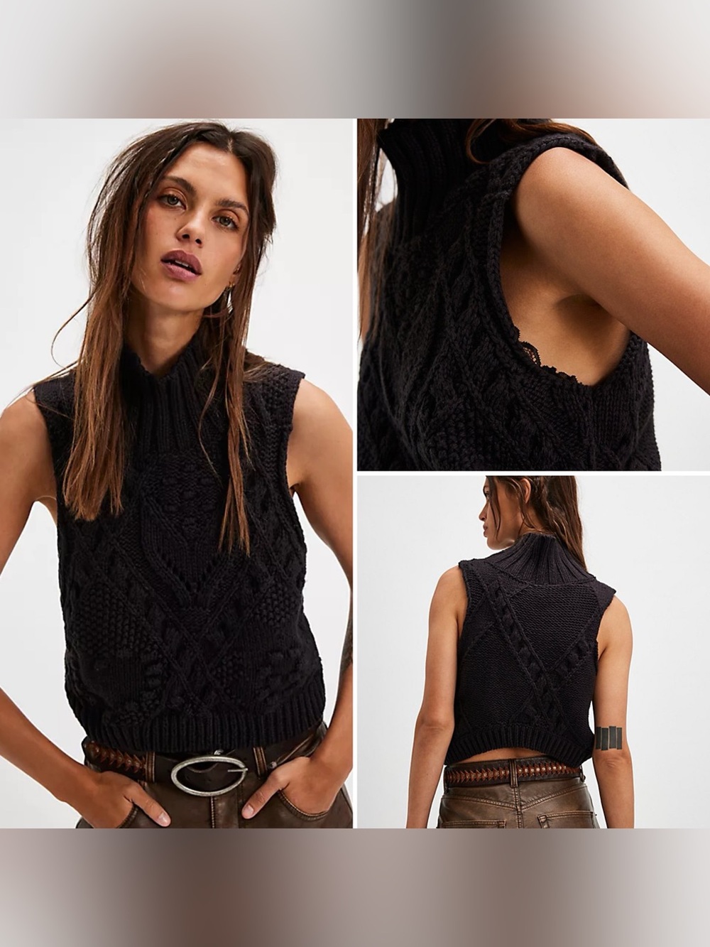 Free People ‘Sasha’ Cable Knit Sleeveless Turtleneck Sweater Vest